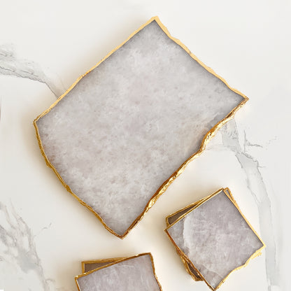 WHITE QUARTZ PLATTER & COASTERS SET